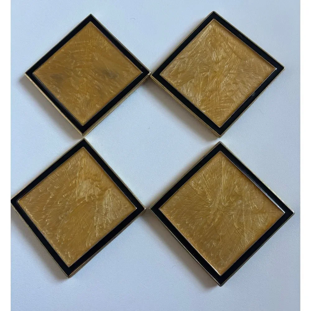 Vintage Mike+ Ally Glazed Elegant Gold and Black Coaster Set of 4